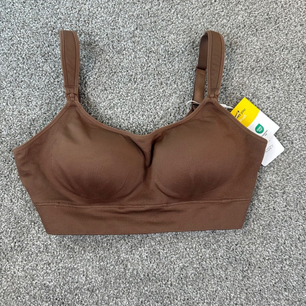 NWT $49 Momcozy Hands Free Pumping Bra Nursing Bra Brown Large OEKO-TEX Comfort